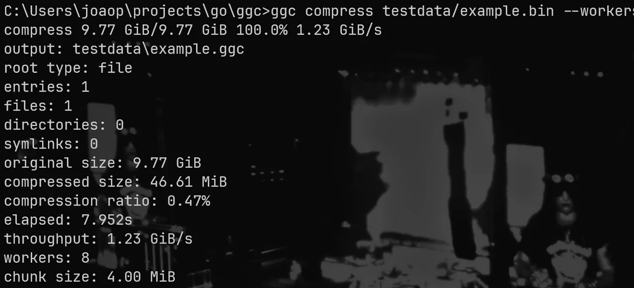 Visual da engine concorrente em Go GGCompress.